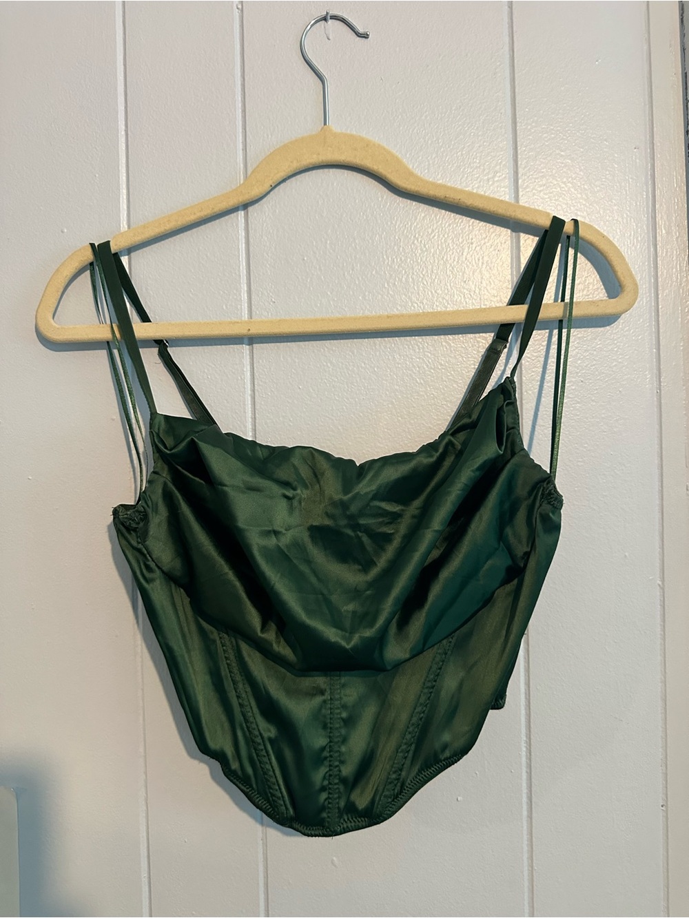 Satin Cowl Neck Crop Top in Deep Green